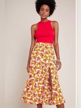 The Diane von Furstenberg Lois Crepe flouncy  Midi Skirt high slit